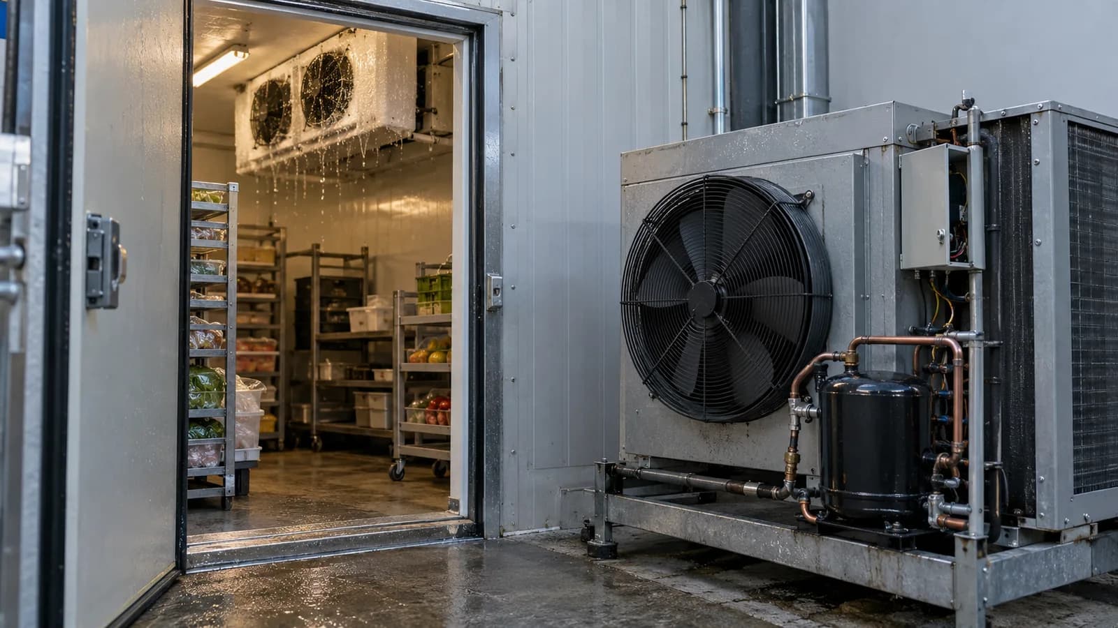 Monteur werkt aan een commerciële koelinstallatie